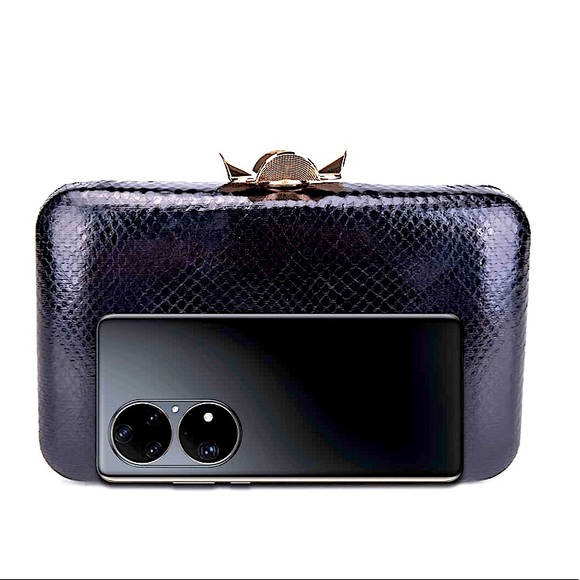 Black Faux Reptile Embossed Clutch Purse Trending OOTD Party Gift - Picture 5 of 6